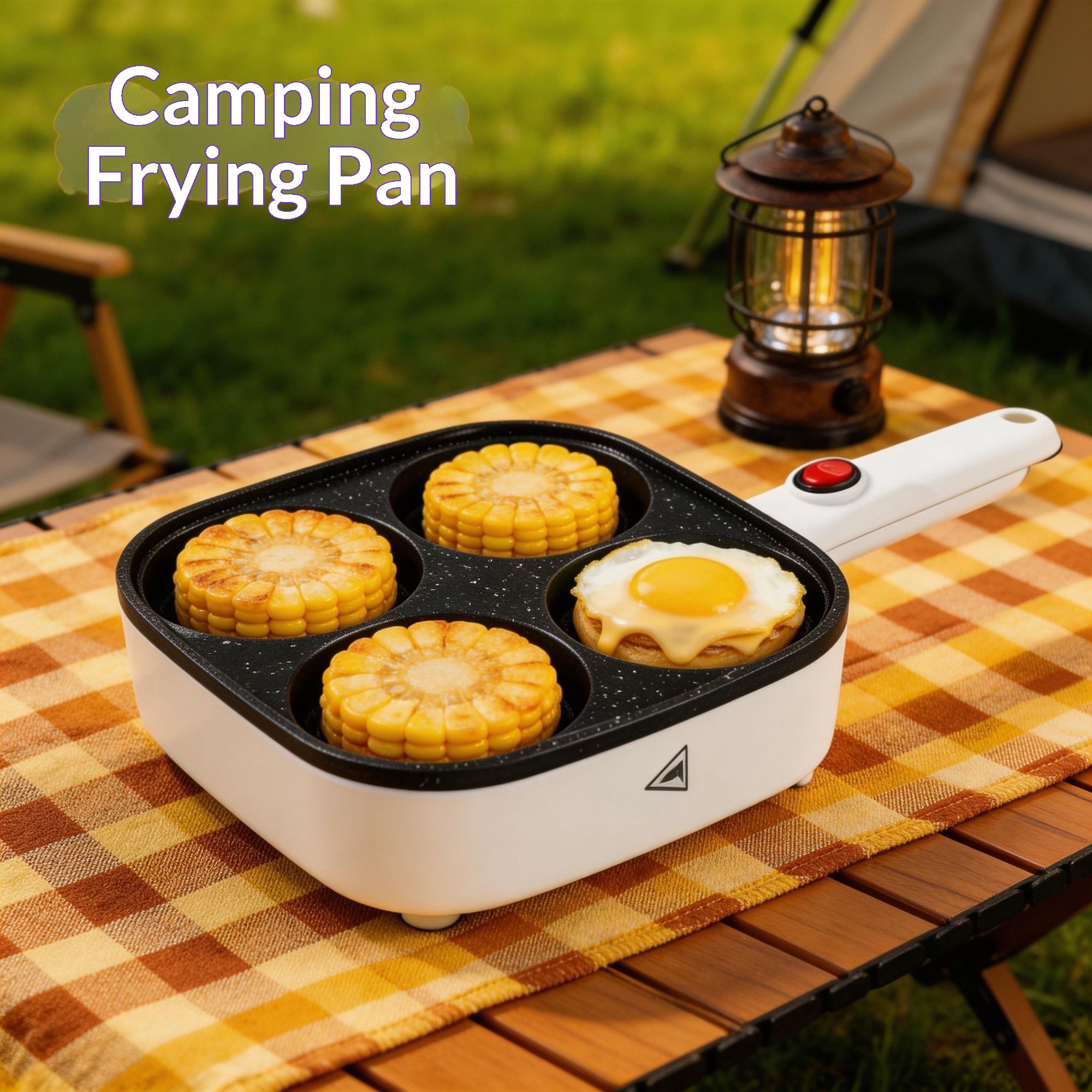 4-Hole Non-Stick Electric Frying Pan, Multi Breakfast Maker, Cook Eggs & Pancakes Simultaneously, Integrated Skillet for Home & Camping