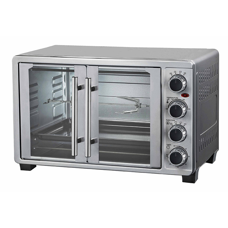 Stainless Steel French Double Door Toaster Oven, Multi-Function Countertop Electric Oven with Knob Control, Baking Tray & Wire Rack