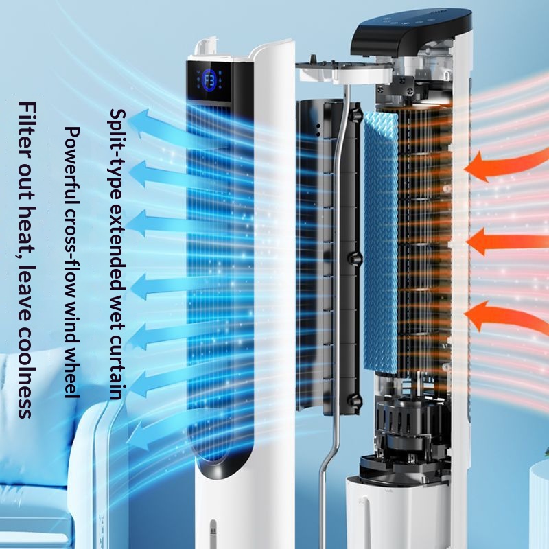AI Voice Control Evaporative Air Cooler Tower Fan, Bladeless Water Cooling Fan with Humidifier, Remote & Timer, Household Air Conditioner Fan