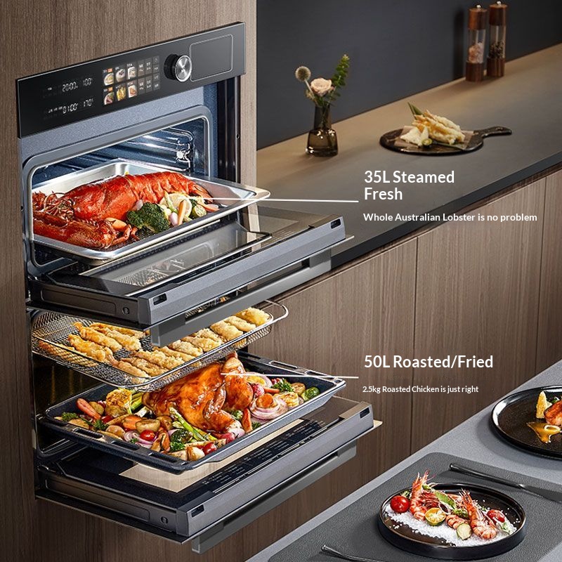 Independent Dual Zone Steam Bake Oven, Large Capacity Built-in Combi Oven with Precise 1℃ Temperature Adjustment