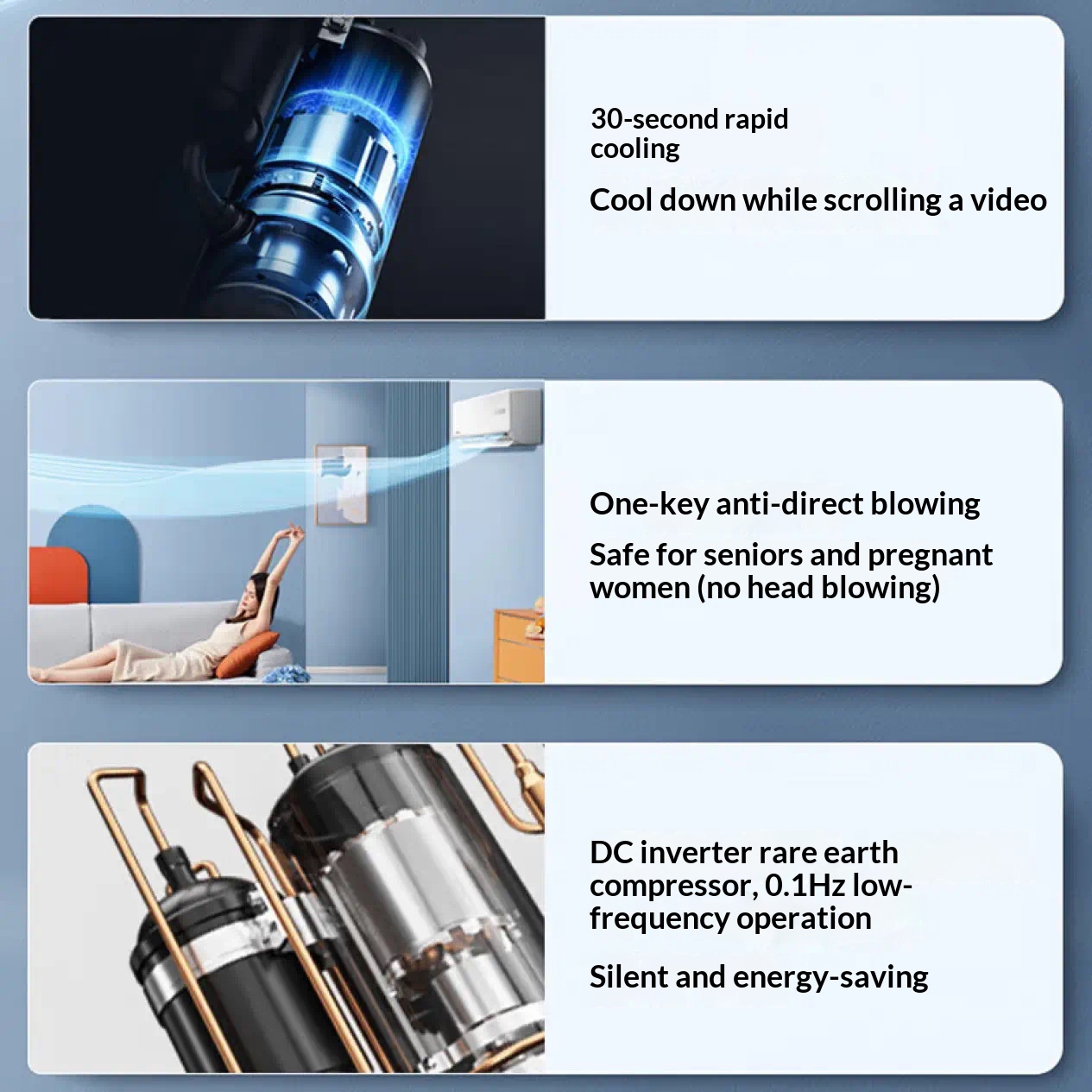 Inverter Wall Mounted Split Air Conditioner, Smart High-Temp Self-Clean AC, Cooling & Heating, 18dB Ultra Quiet, Anti-Direct Blow Household Air Conditioning