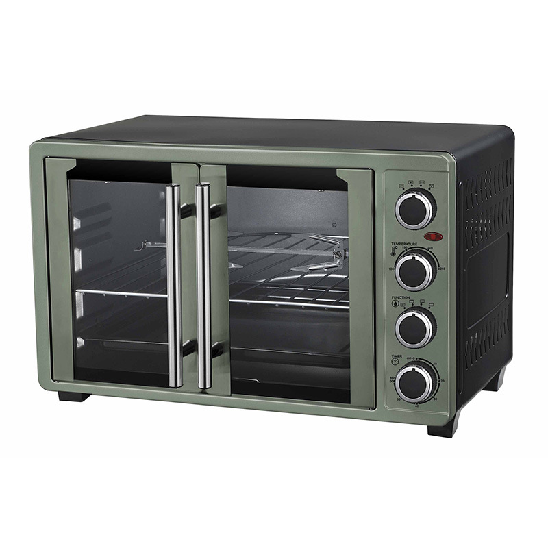 Stainless Steel French Double Door Toaster Oven, Multi-Function Countertop Electric Oven with Knob Control, Baking Tray & Wire Rack