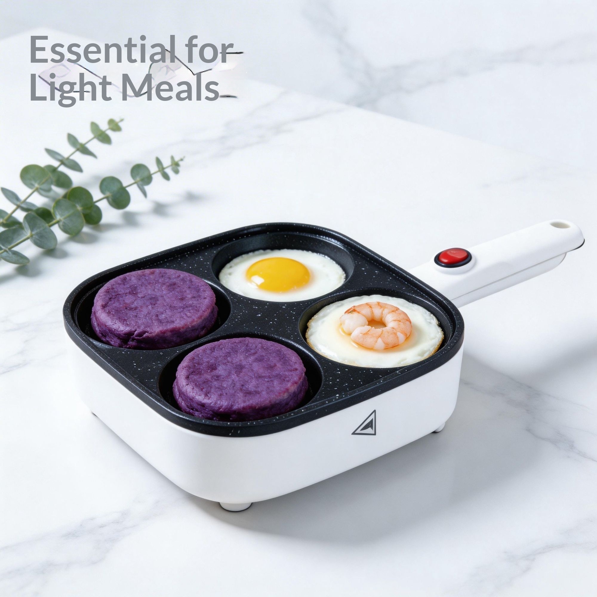 4-Hole Non-Stick Electric Frying Pan, Multi Breakfast Maker, Cook Eggs & Pancakes Simultaneously, Integrated Skillet for Home & Camping