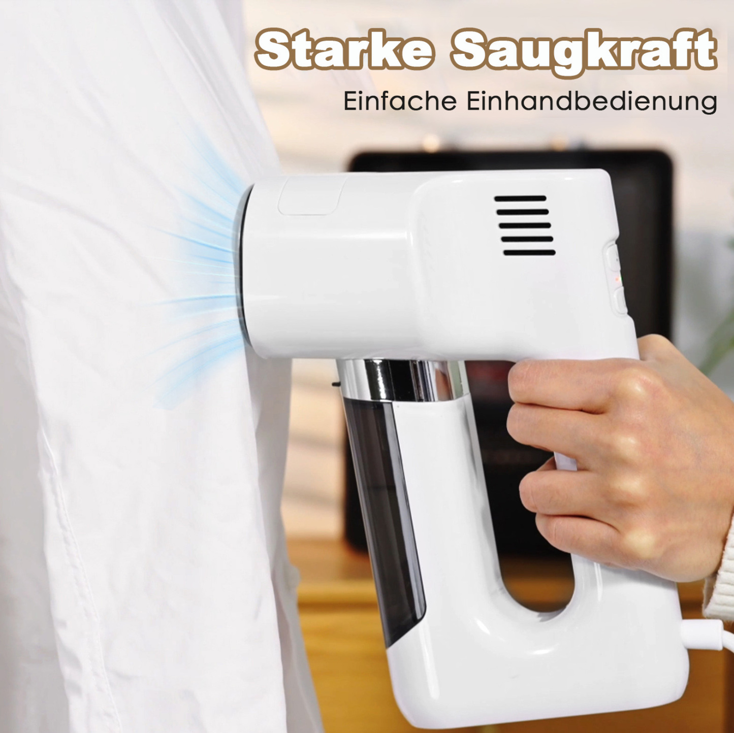 Vapren F2 Tragbarer Dampfglätter, 3500 Pa Hand-Dampfglätter mit Vakuumfunktion, Auto-Grip, 2 Saugstufen, Trocken- & Dampffunktion für alle Stoffarten