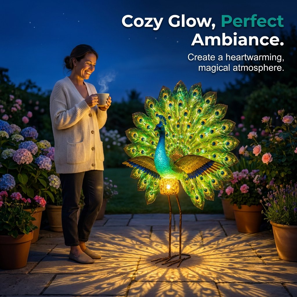 🦚 Dynamic Light Shadow Solar Peacock Garden Sculpture, Waterproof Outdoor Yard LED Decor Statue
