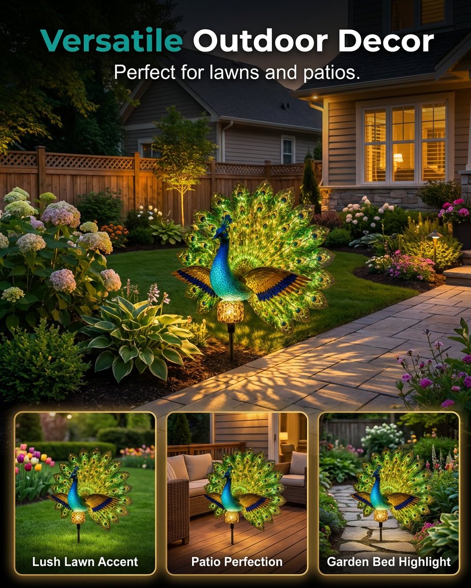 🦚 Dynamic Light Shadow Solar Peacock Garden Sculpture, Waterproof Outdoor Yard LED Decor Statue