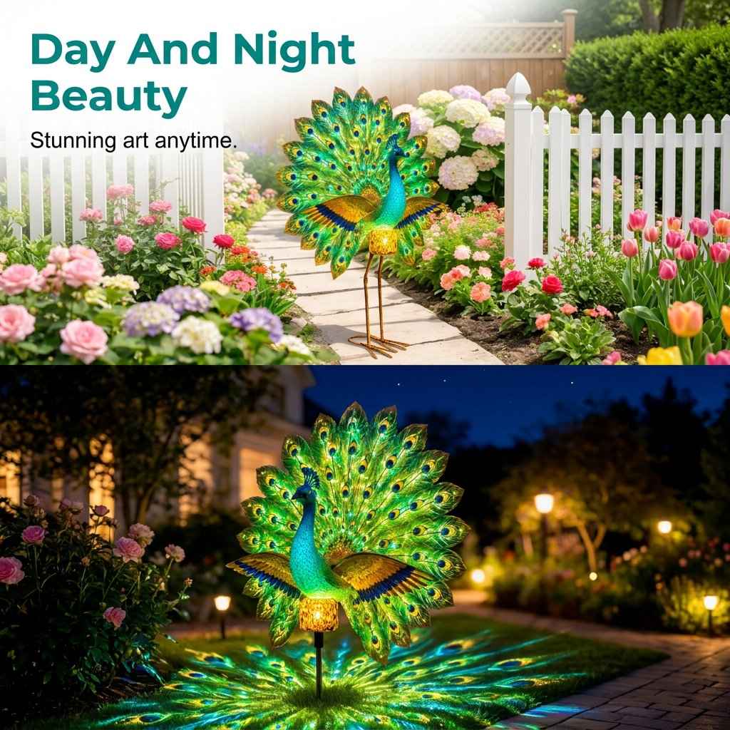 🦚 Dynamic Light Shadow Solar Peacock Garden Sculpture, Waterproof Outdoor Yard LED Decor Statue