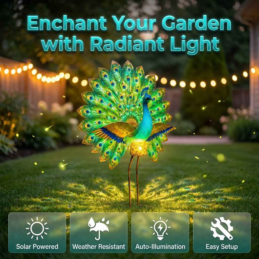 🦚 Dynamic Light Shadow Solar Peacock Garden Sculpture, Waterproof Outdoor Yard LED Decor Statue