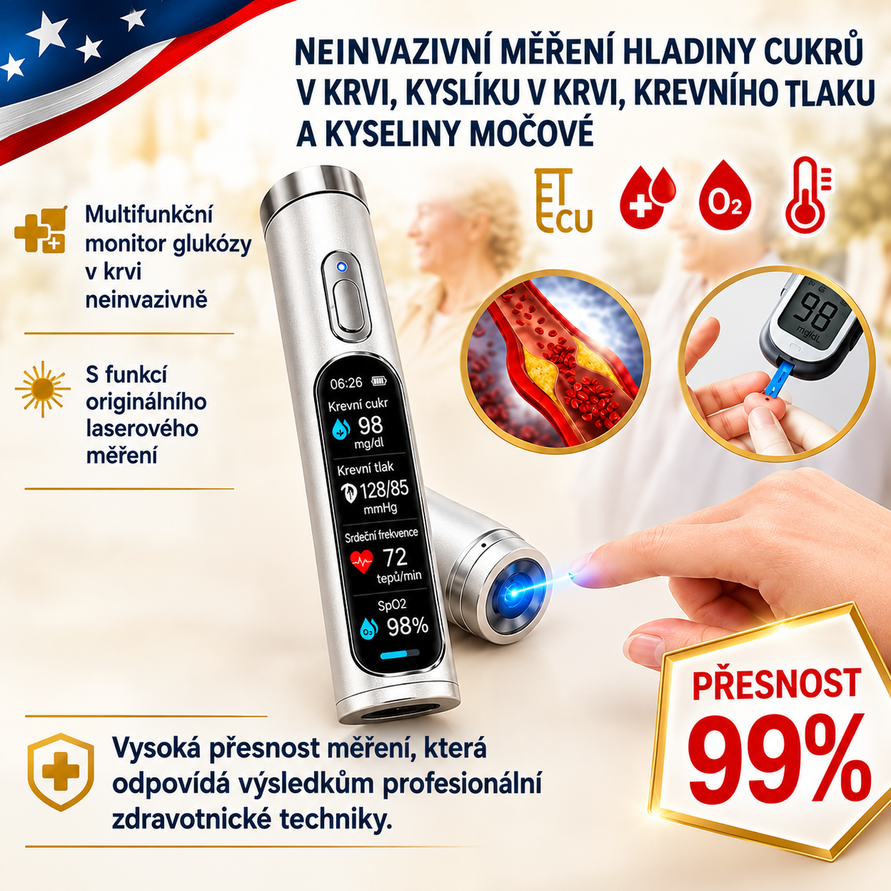 Nejnovější technologický průlom společnosti Omron v roce 2026: neinvazivní chytré zařízení pro monitorování hladiny glukózy v krvi s přesností 99,9 %.
