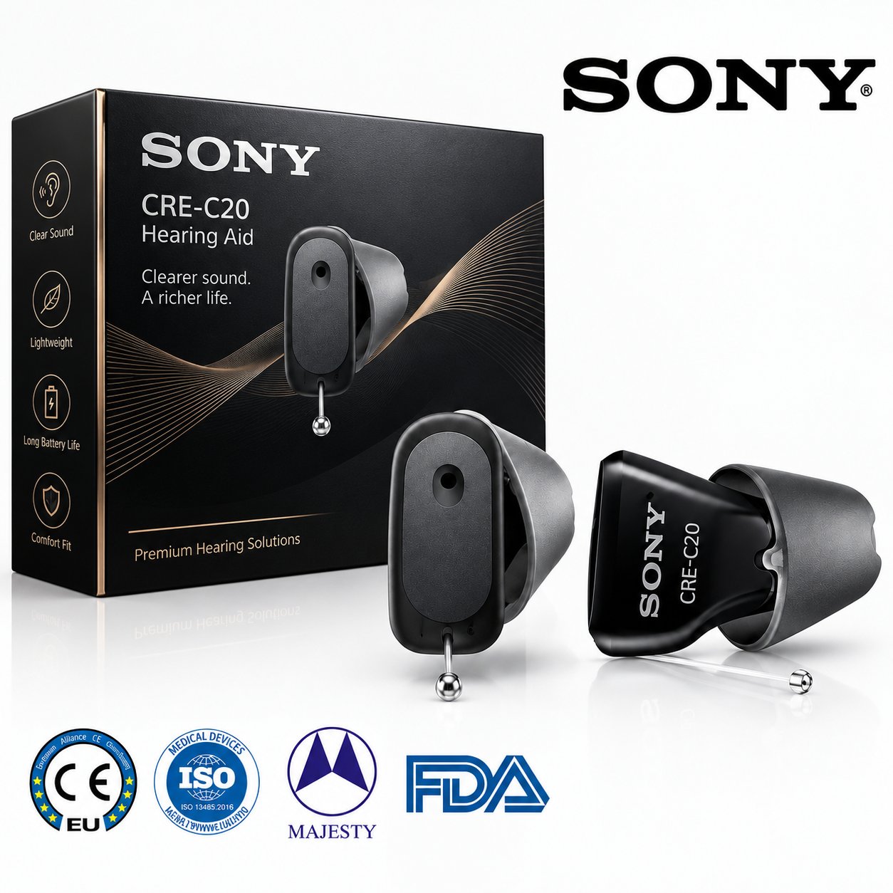 SONY C20 Hörgeräte – Unsichtbare, FDA-zugelassene, selbstanpassende Lösung für den Direktkauf