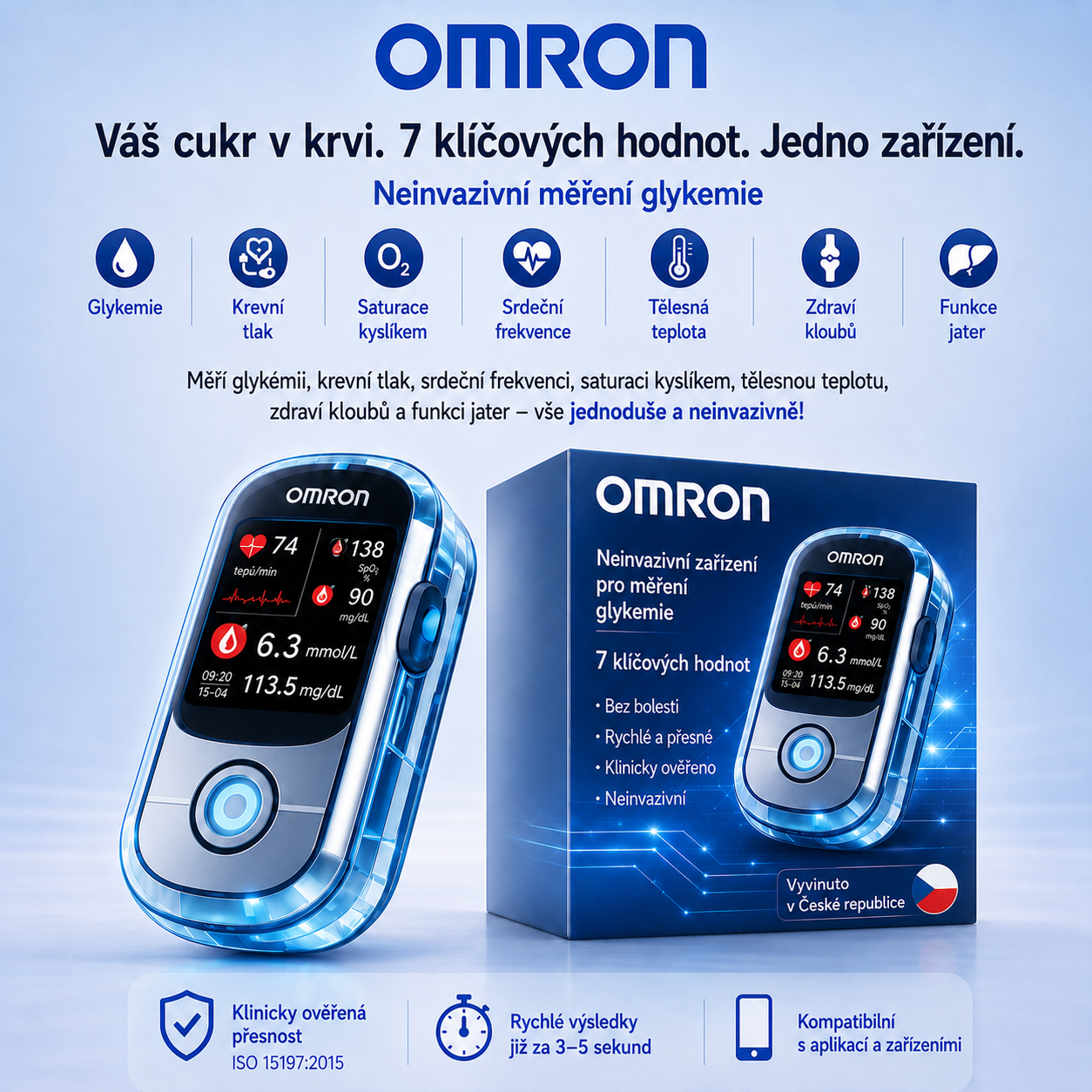 Už žádné jehly a bolest! 🔥 | Neinvazivní glukometr Omron™ – Jednoduché a přesné měření hladiny glukózy v krvi, ať jste kdekoli 🔥