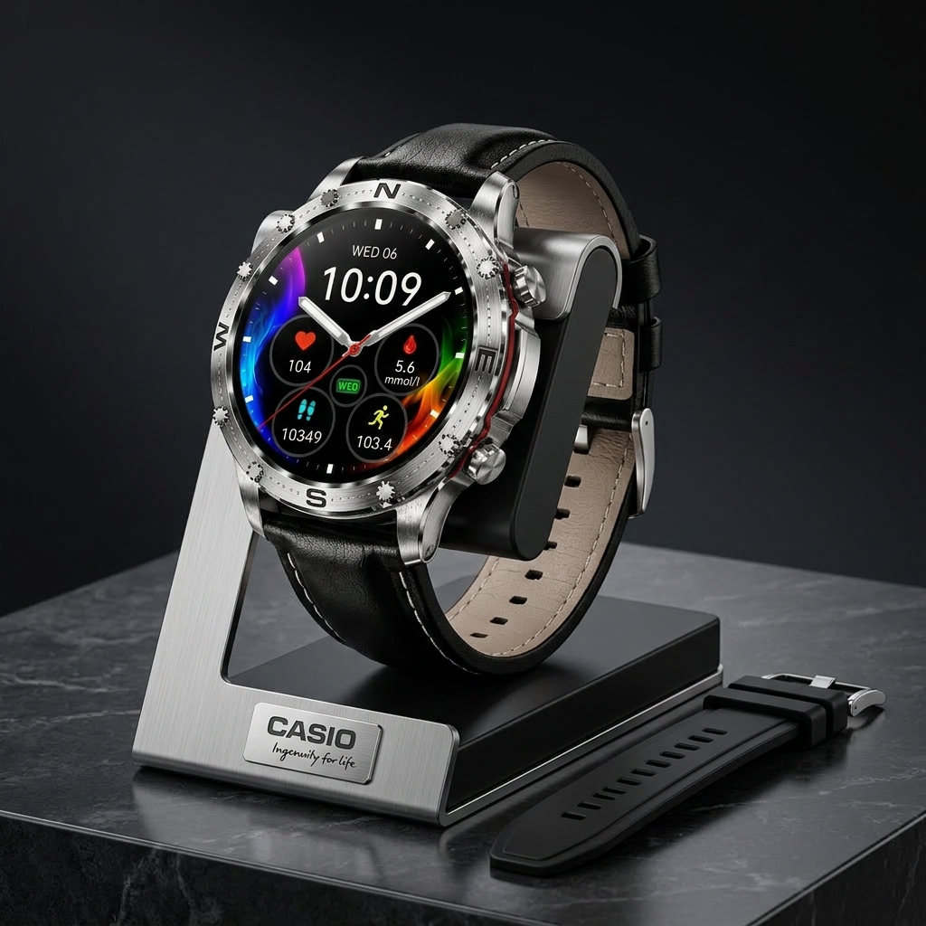 Nejnovější model 2026 s umělou inteligencí 🔥 – Chytré hodinky Casio Style AMOLED ⌚ – Monitorování hladiny glukózy v krvi 🩸, Bluetooth volání 📞, více než 100 sportovních režimů 🏃‍♂️