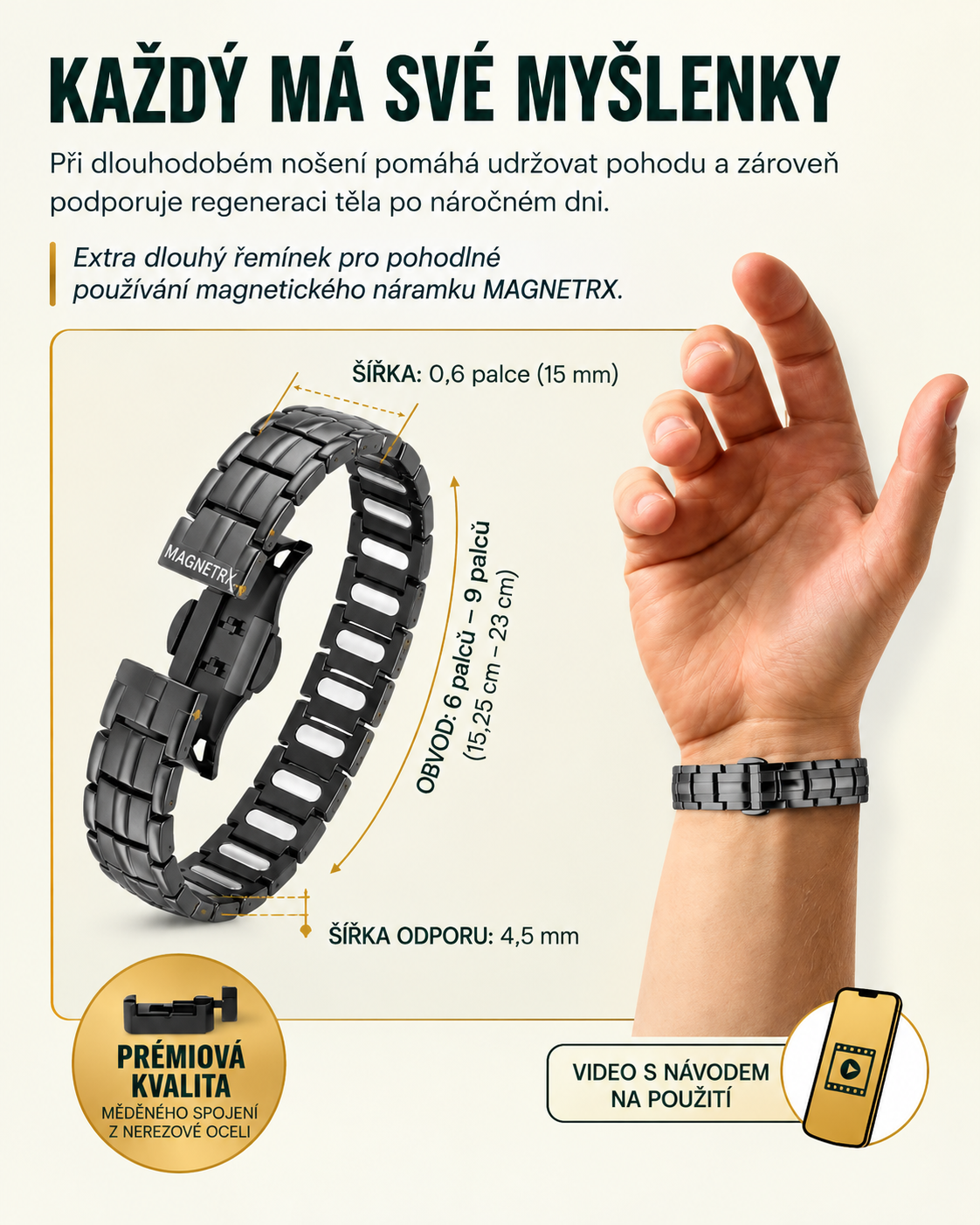 🧲 Prémiový titanový magnetický náramek MagnetRX® pro muže | 5× magnet EllipseMAX, 5000 gaussů | Patentovaný americký design 🇺🇸 | Nastavitelná délka