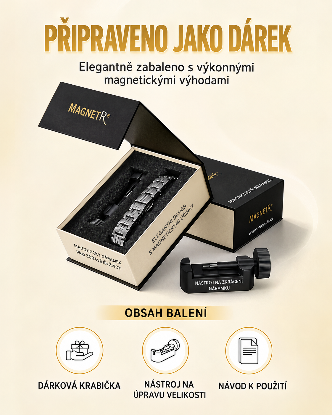 🧲 Prémiový titanový magnetický náramek MagnetRX® pro muže | 5× magnet EllipseMAX, 5000 gaussů | Patentovaný americký design 🇺🇸 | Nastavitelná délka