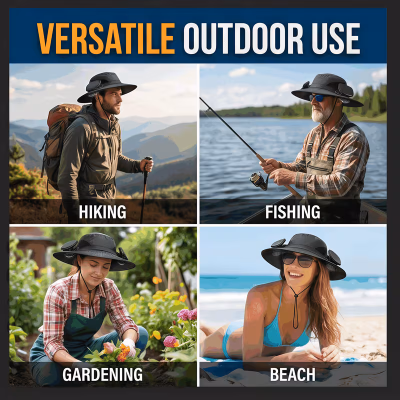 Summer Hot Seller💥Buy 1 Get 1 Free🔥Solar-powered fan hat, outdoor fishing hat, includes 3 rechargeable fans, suitable for various occasions: running, camping, fishing, travel.