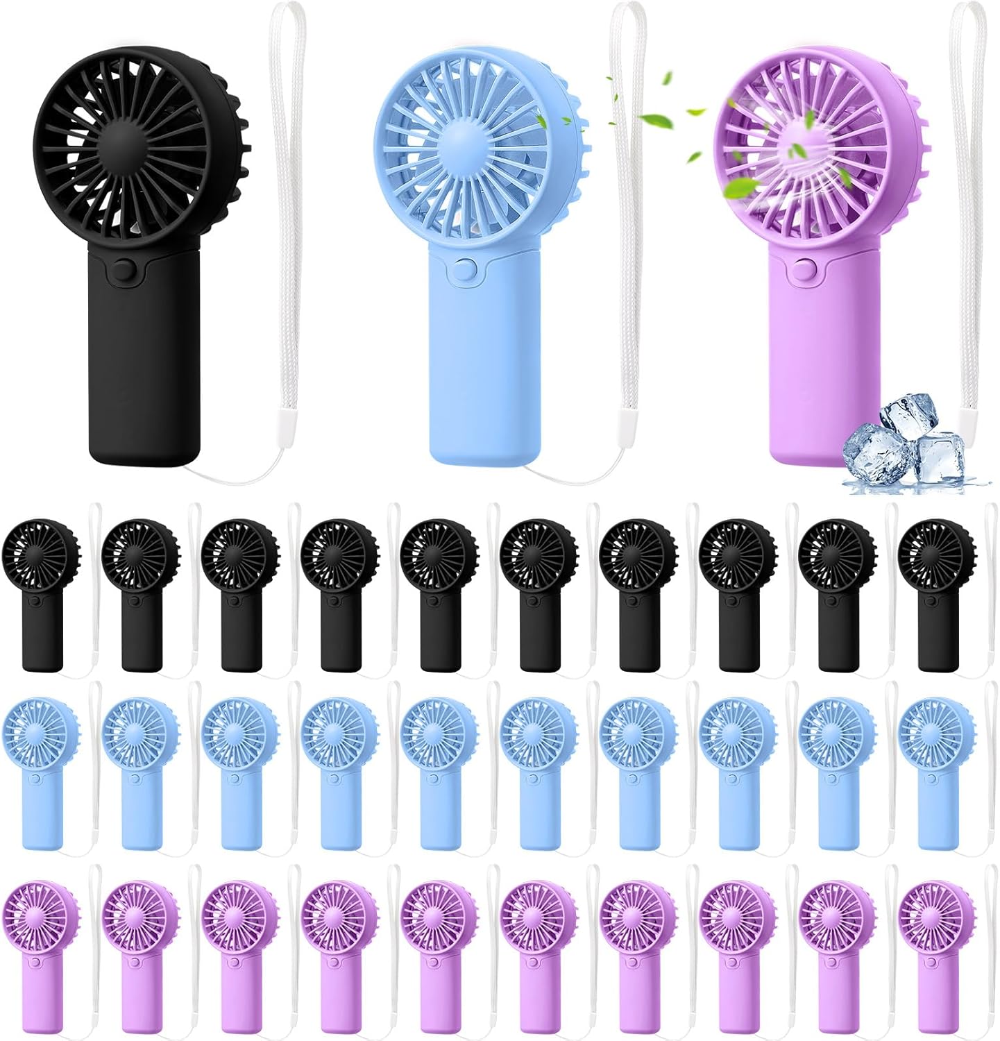 30 Pcs Mini Portable Fan Handheld Battery Operated Portable Small Personal Fans for Summer Travel Beach Indoor Outdoor Cooling Gift (Green,Pink,White)