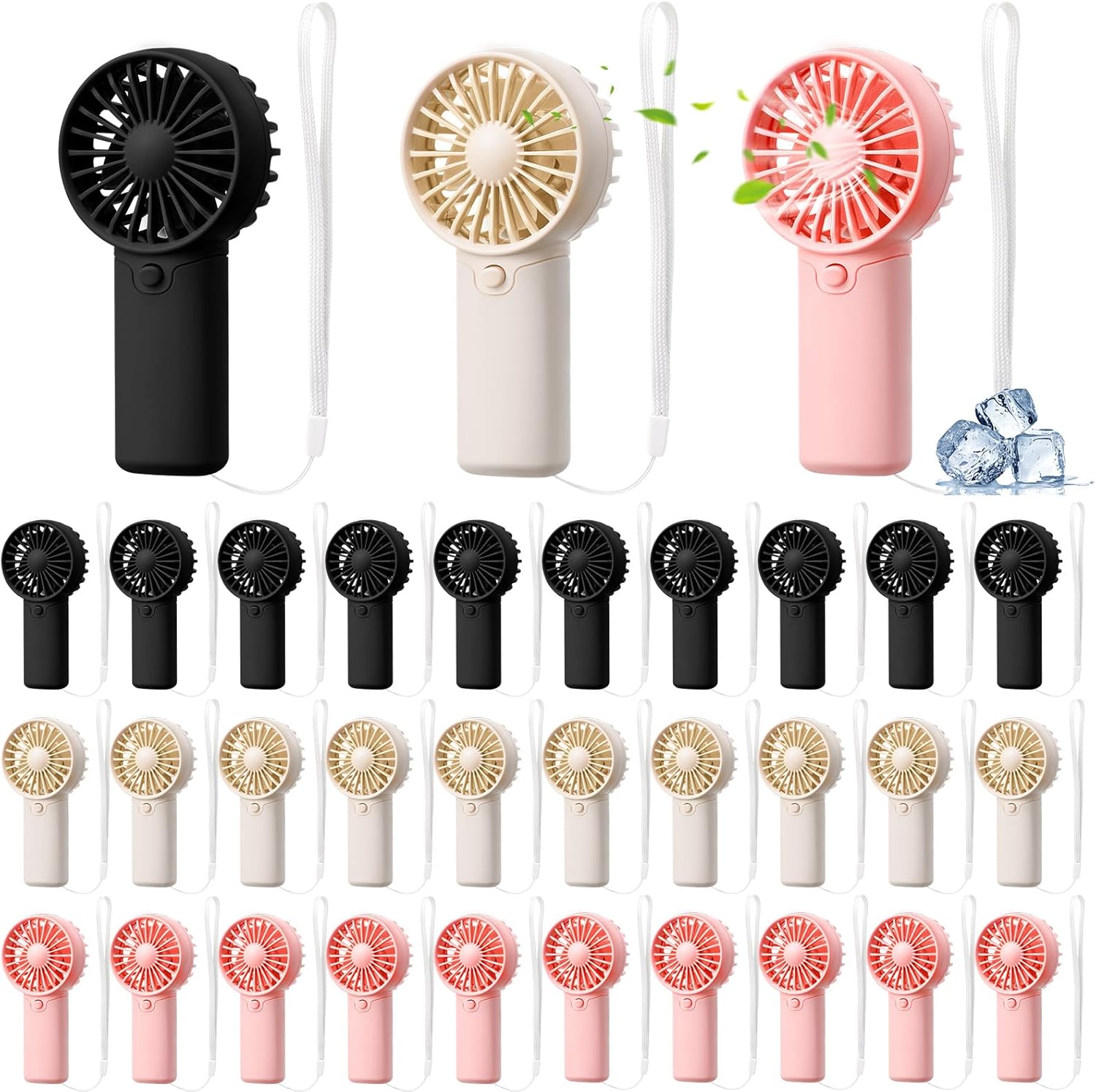 30 Pcs Mini Portable Fan Handheld Battery Operated Portable Small Personal Fans for Summer Travel Beach Indoor Outdoor Cooling Gift (Green,Pink,White)