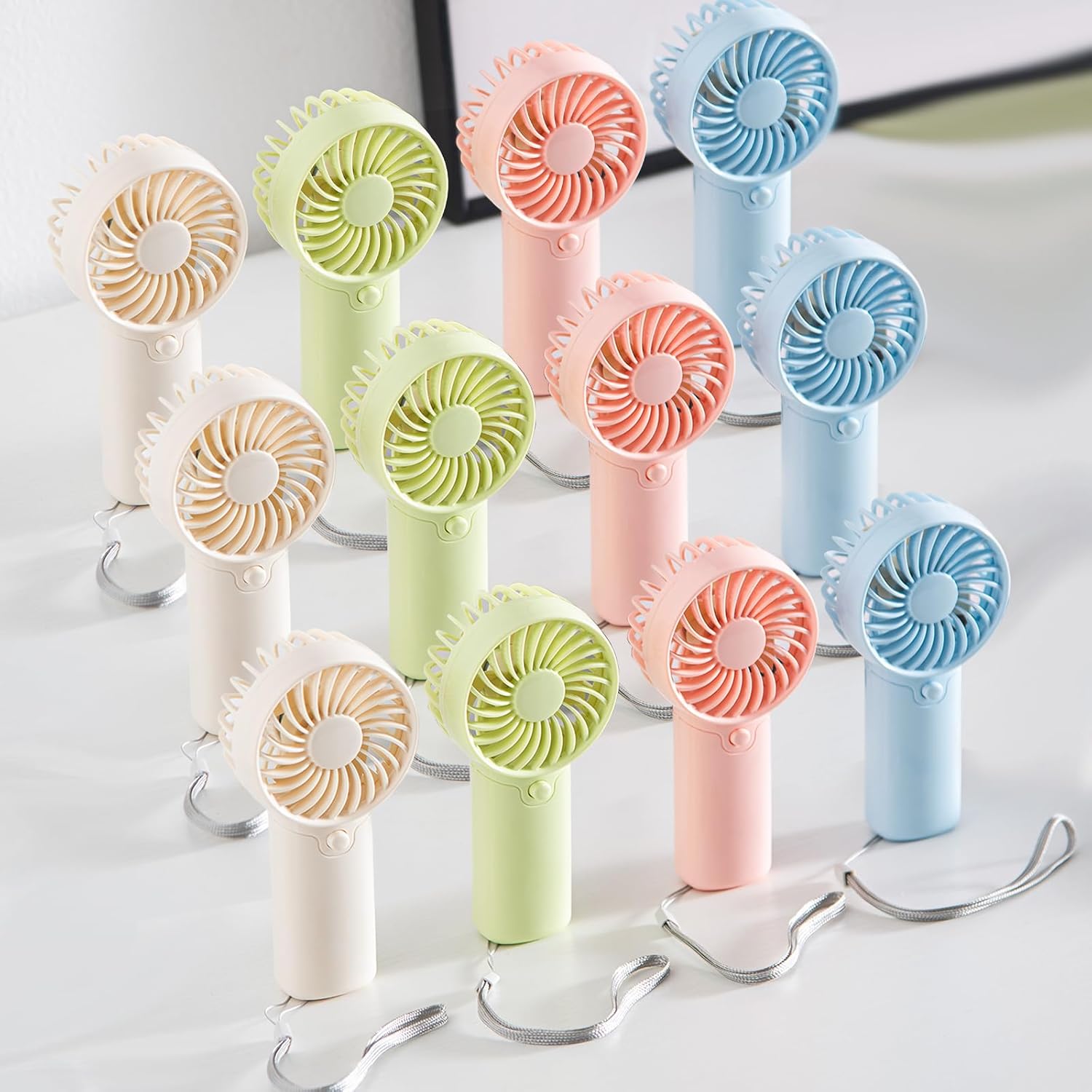 4 Pack Mini Portable Fan - 5'' AAA Battery Operated, Lightweight Handheld with 1 Speed & Lanyard - Quiet Personal Fan for Kids, Girls, Women & Men - Ideal for Office,Outdoor,Travel,Commute,Makeup