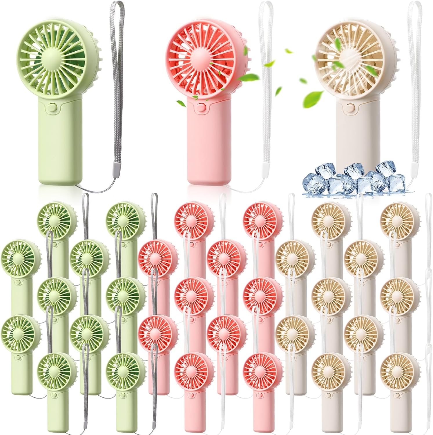 30 Pcs Mini Portable Fan Handheld Battery Operated Portable Small Personal Fans for Summer Travel Beach Indoor Outdoor Cooling Gift (Green,Pink,White)