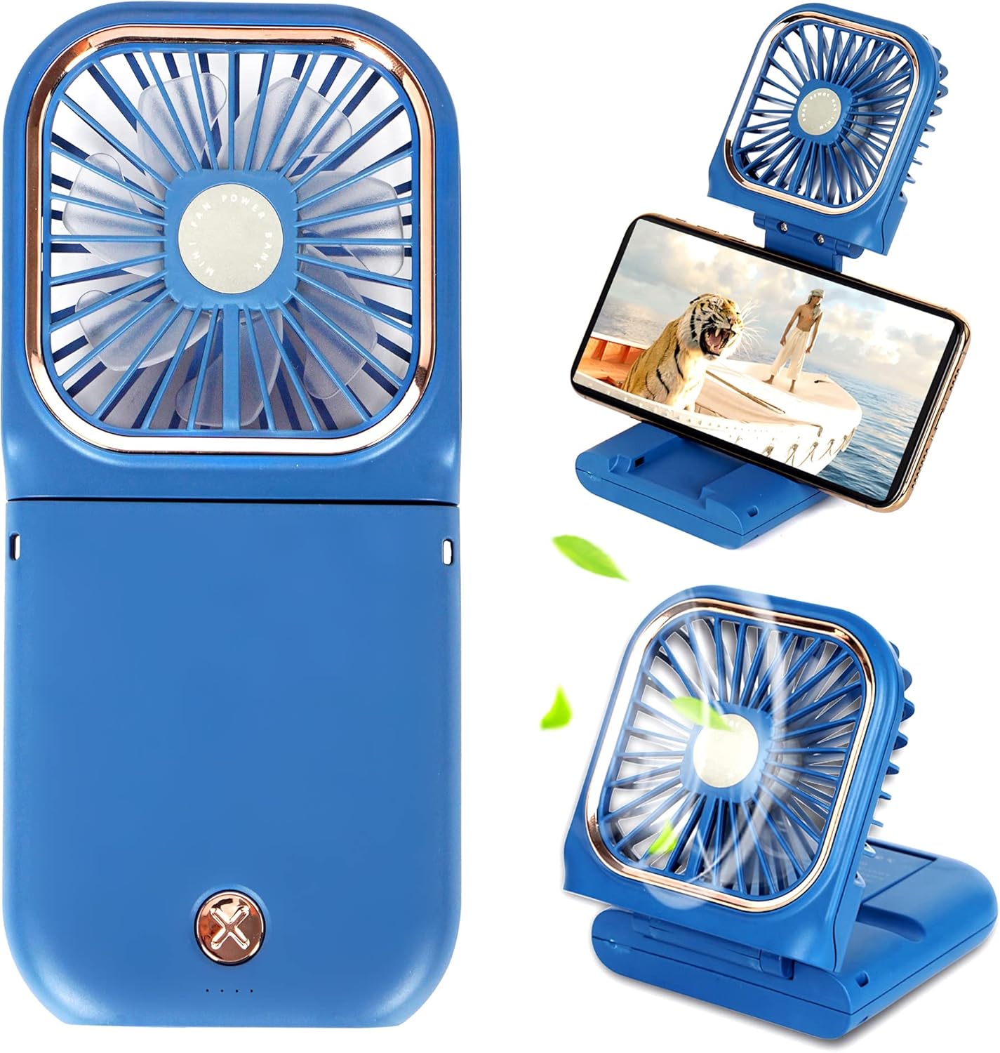 Portable Mini Fan Small Battery Operated Fan 5 in 1 as Power Bank,Phone Holder,Handheld Fan,Desk Fan, USB Rechargeable Personal Hand Fans,3000 mAh Power Bank,3 Speed Adjustable, Neck lanyard, Pink