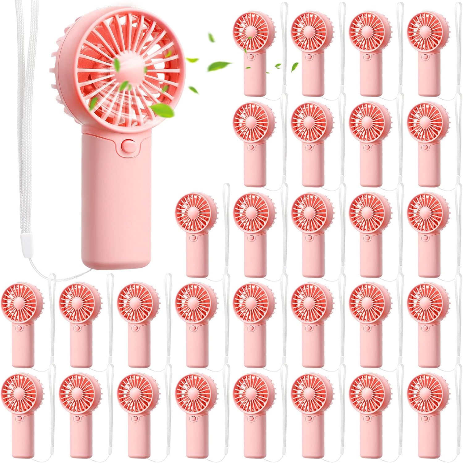 30 Pcs Mini Portable Fan Handheld Battery Operated Portable Small Personal Fans for Summer Travel Beach Indoor Outdoor Cooling Gift (Green,Pink,White)