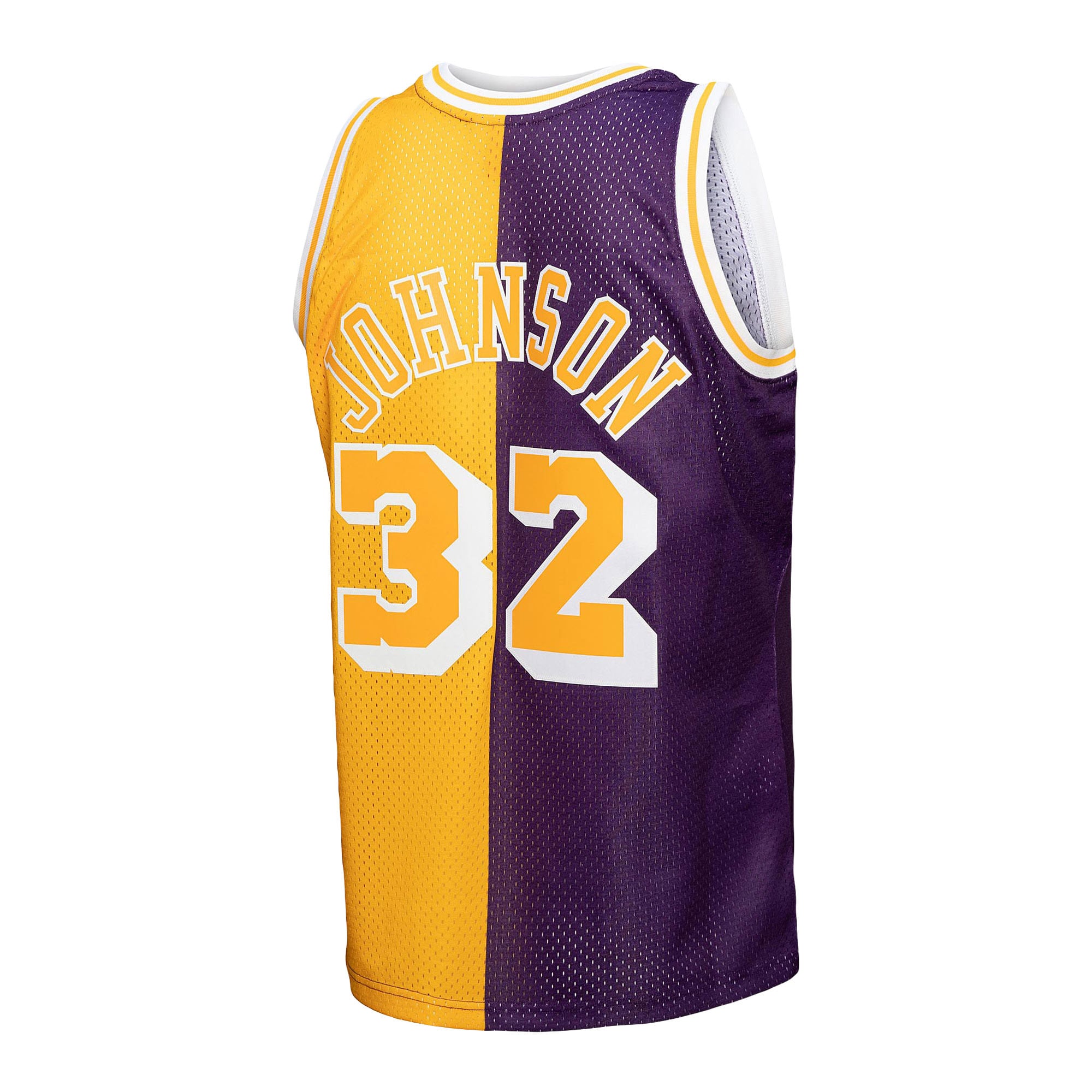 Magic Johnson Los Angeles Lakers Mitchell & Ness Big & Tall Hardwood Classics 1984/85 Split Swingman Jersey Purple/Gold