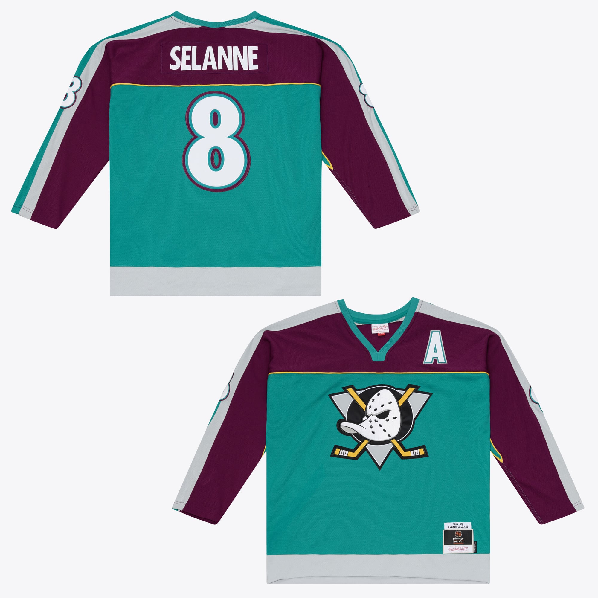 Teemu Selanne Anaheim Ducks Mitchell & Ness 1997/98 Alternate Captain Patch Power Play Jersey Teal