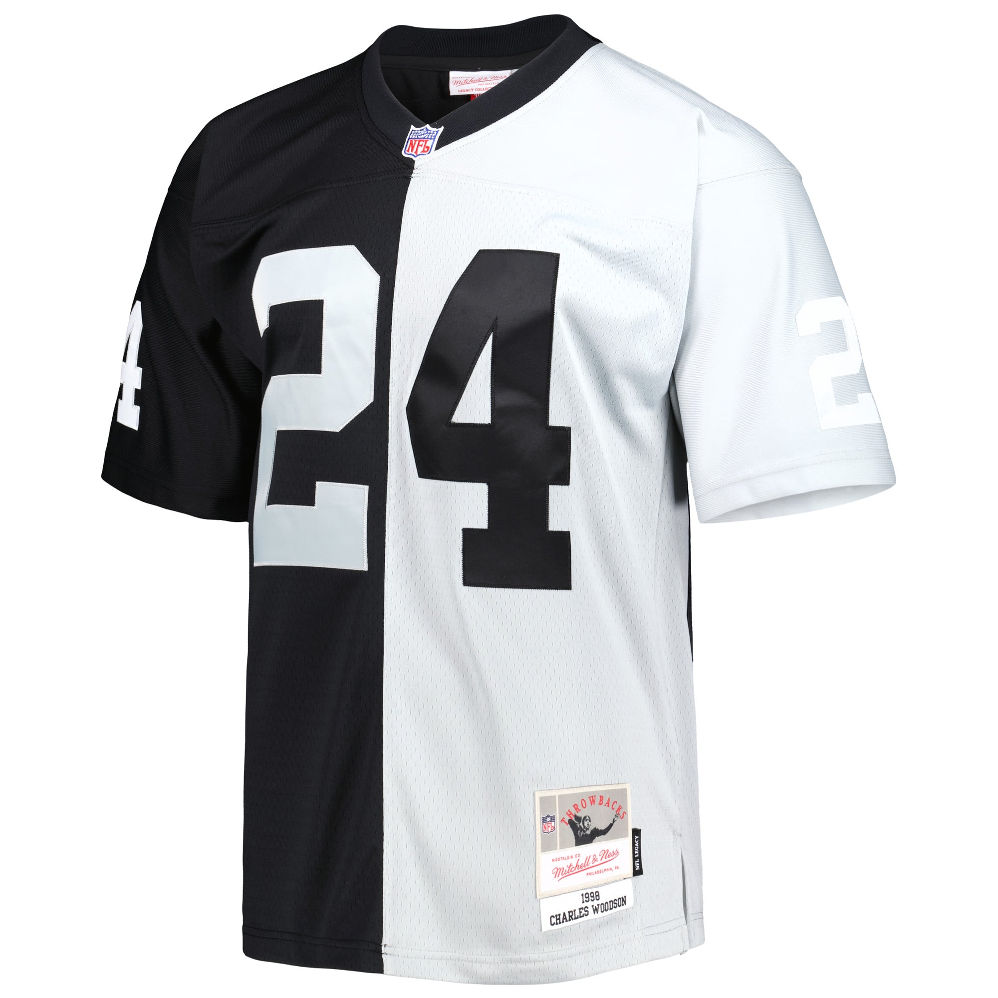 Charles Woodson Las Vegas Raiders Mitchell & Ness 1998 Split Legacy Replica Jersey Black/Silver
