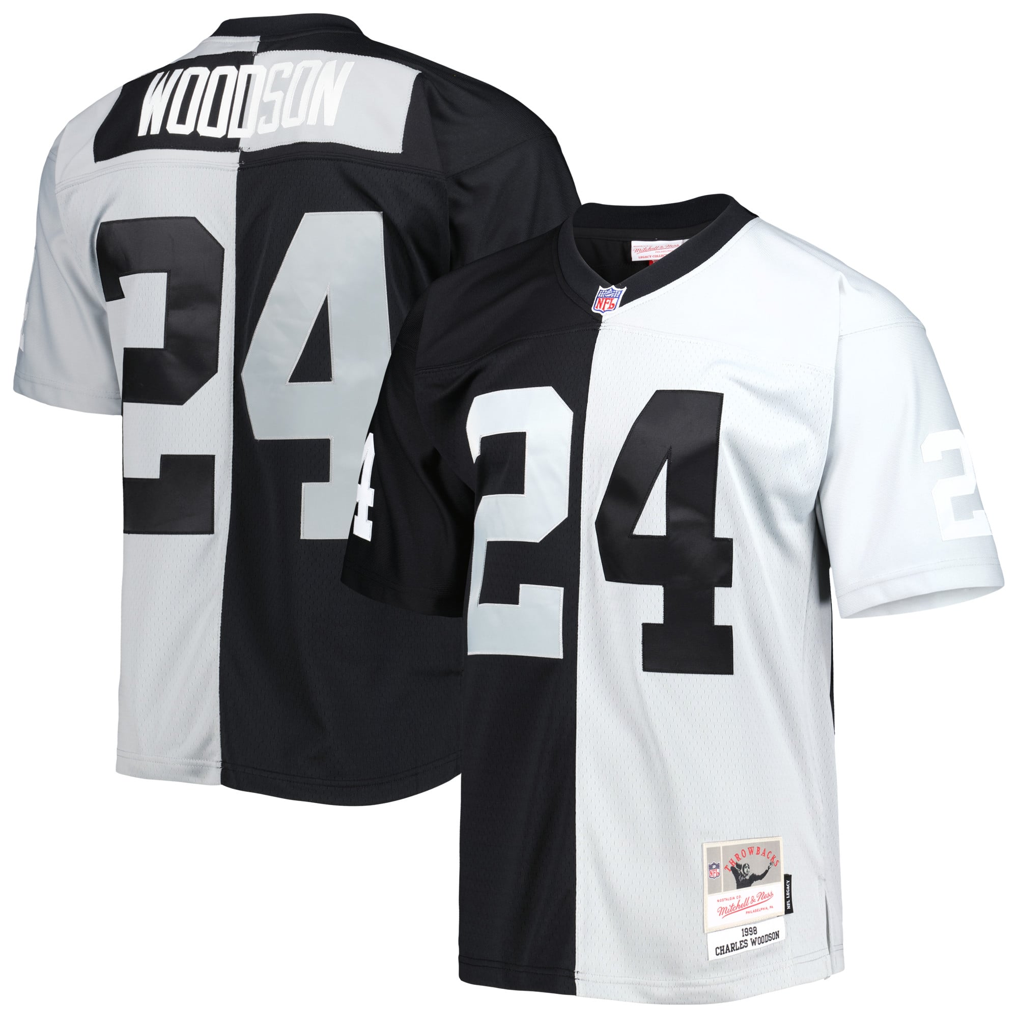 Charles Woodson Las Vegas Raiders Mitchell & Ness 1998 Split Legacy Replica Jersey Black/Silver