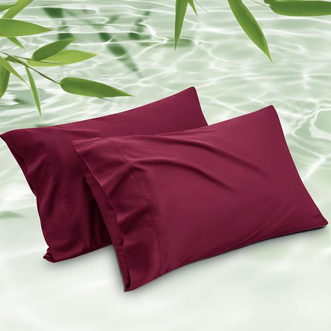 Cooling Bamboo Pillowcase Set, Silky Soft Bamboo Viscose Pillow Covers, Breathable and Skin-Friendly Bedding Pillowcases with Envelope Closure for Better Sleep