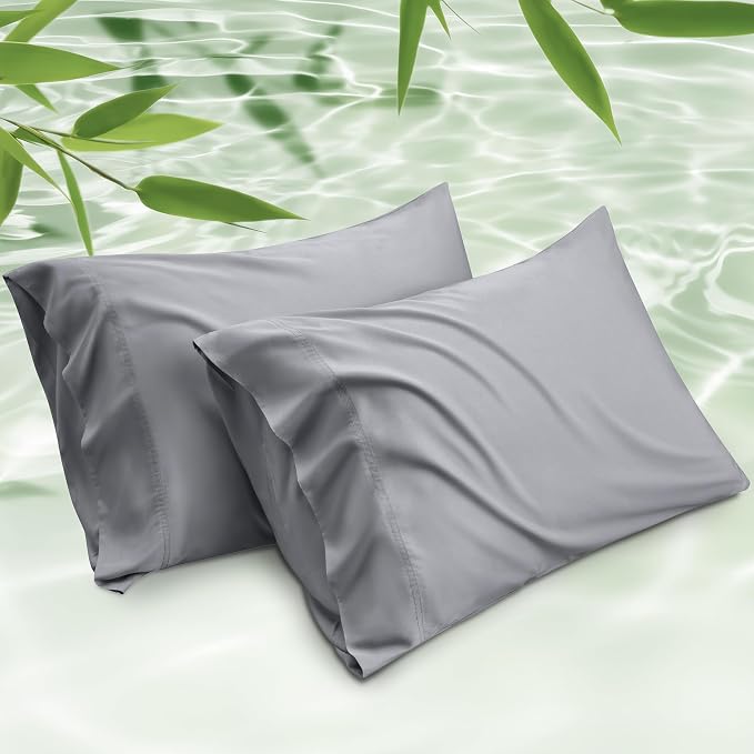 Cooling Bamboo Pillowcase Set, Silky Soft Bamboo Viscose Pillow Covers, Breathable and Skin-Friendly Bedding Pillowcases with Envelope Closure for Better Sleep