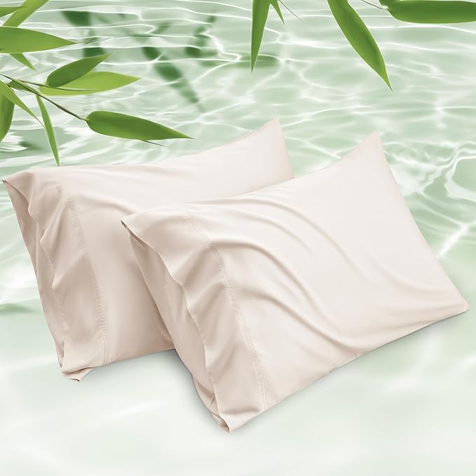 Cooling Bamboo Pillowcase Set, Silky Soft Bamboo Viscose Pillow Covers, Breathable and Skin-Friendly Bedding Pillowcases with Envelope Closure for Better Sleep