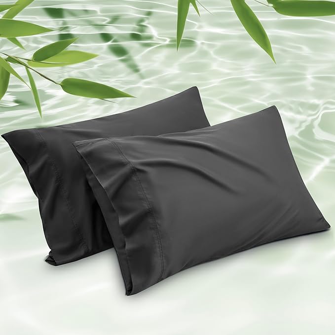 Cooling Bamboo Pillowcase Set, Silky Soft Bamboo Viscose Pillow Covers, Breathable and Skin-Friendly Bedding Pillowcases with Envelope Closure for Better Sleep