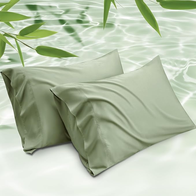 Cooling Bamboo Pillowcase Set, Silky Soft Bamboo Viscose Pillow Covers, Breathable and Skin-Friendly Bedding Pillowcases with Envelope Closure for Better Sleep