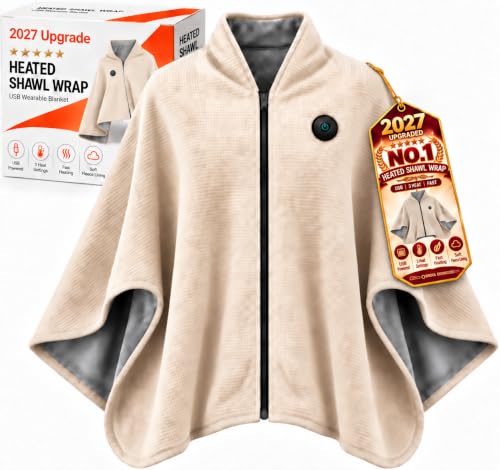 A Warm Hug for Grandma – Graphene Heated Shawl Blanket, Adjustable Heat Wearable Wrap, Cozy Winter Blanket - Beige - image 12