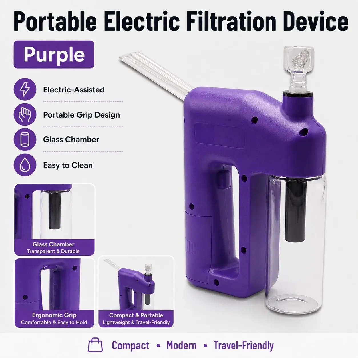 LAST DAY 50% OFF - PORTABLE HANDHELD ELECTRIC FILTRATION DEVICE COMPACT GLASS CHAMBER DESIGN WITH ELECTRIC - Purple - image 11