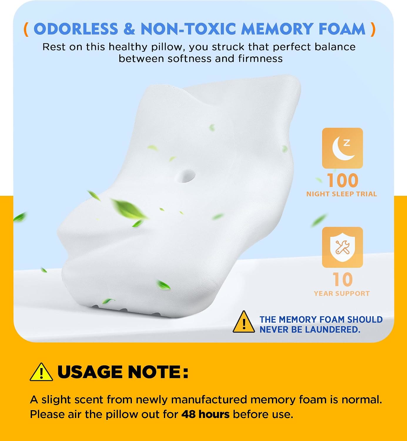 Harlven Ergonomic Memory Foam Pillow – Slow Rebound Zero Pressure Cooling Pillow with Neck Support for Better Sleep - image 5