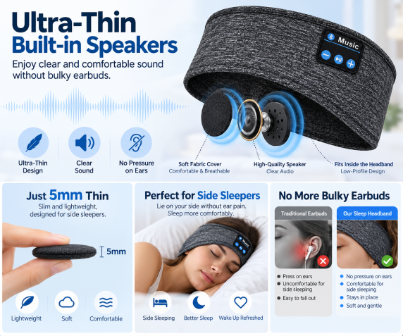 Ultra thin built-in speakers for side sleepers