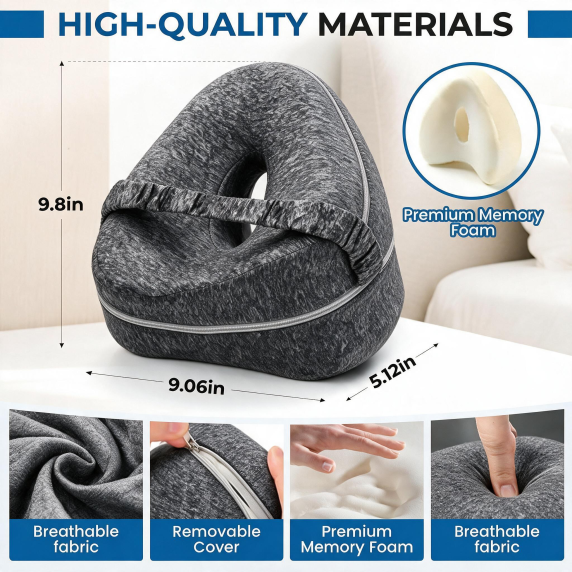 Memory foam knee pillow with strap product features
