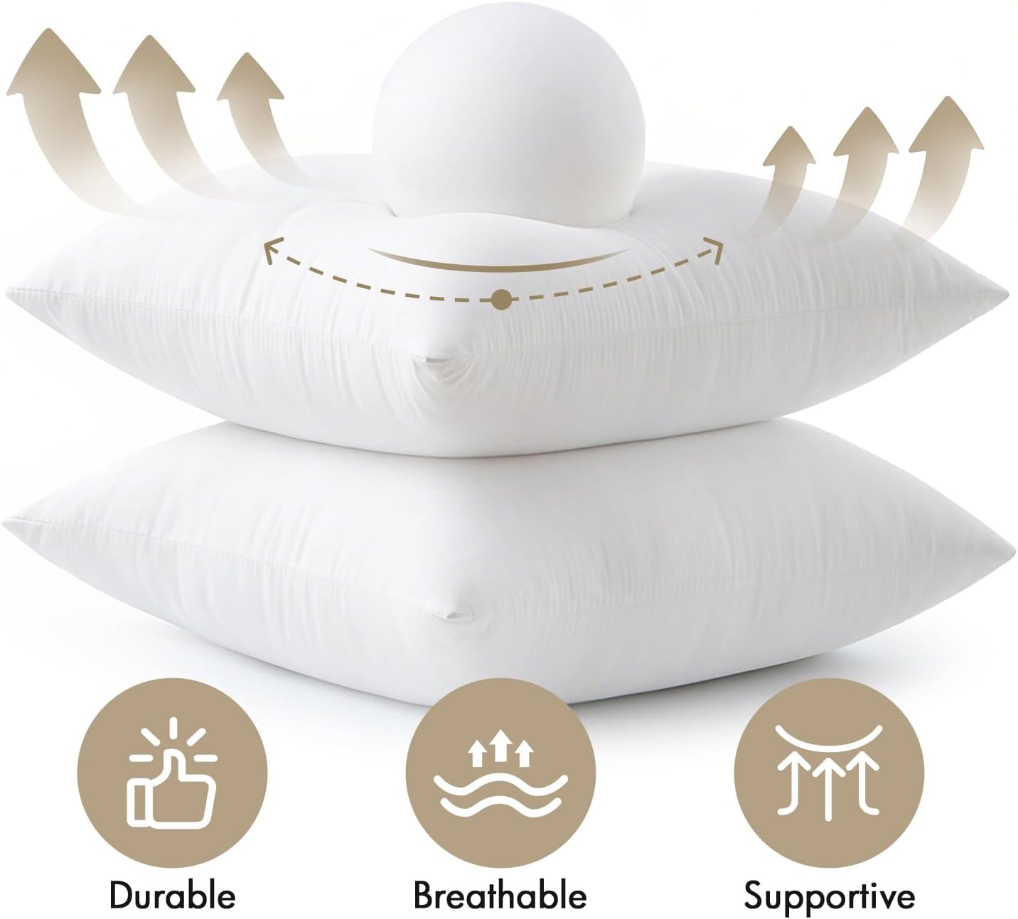 Premium White Cushion Insert, Soft Brushed Fabric Pillow Insert for Sofa Throw Pillows, Fluffy Decorative Pillow Filler for Home Décor