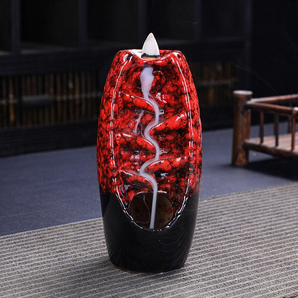 Harlven Ceramic Backflow Incense Burner – Elegant Meditation Aroma Holder for Aromatherapy, Relaxation & Mindful Home Decor - Red - image 5