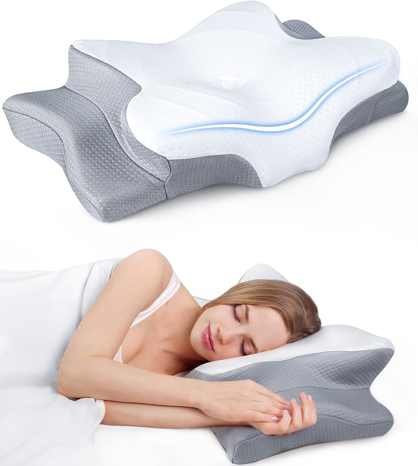 Deep Sleep Memory Foam Pillow, Ergonomic Butterfly Contour Pillow with Neck Support Design, Comfortable Pillow for Side and Back Sleepers - image 2