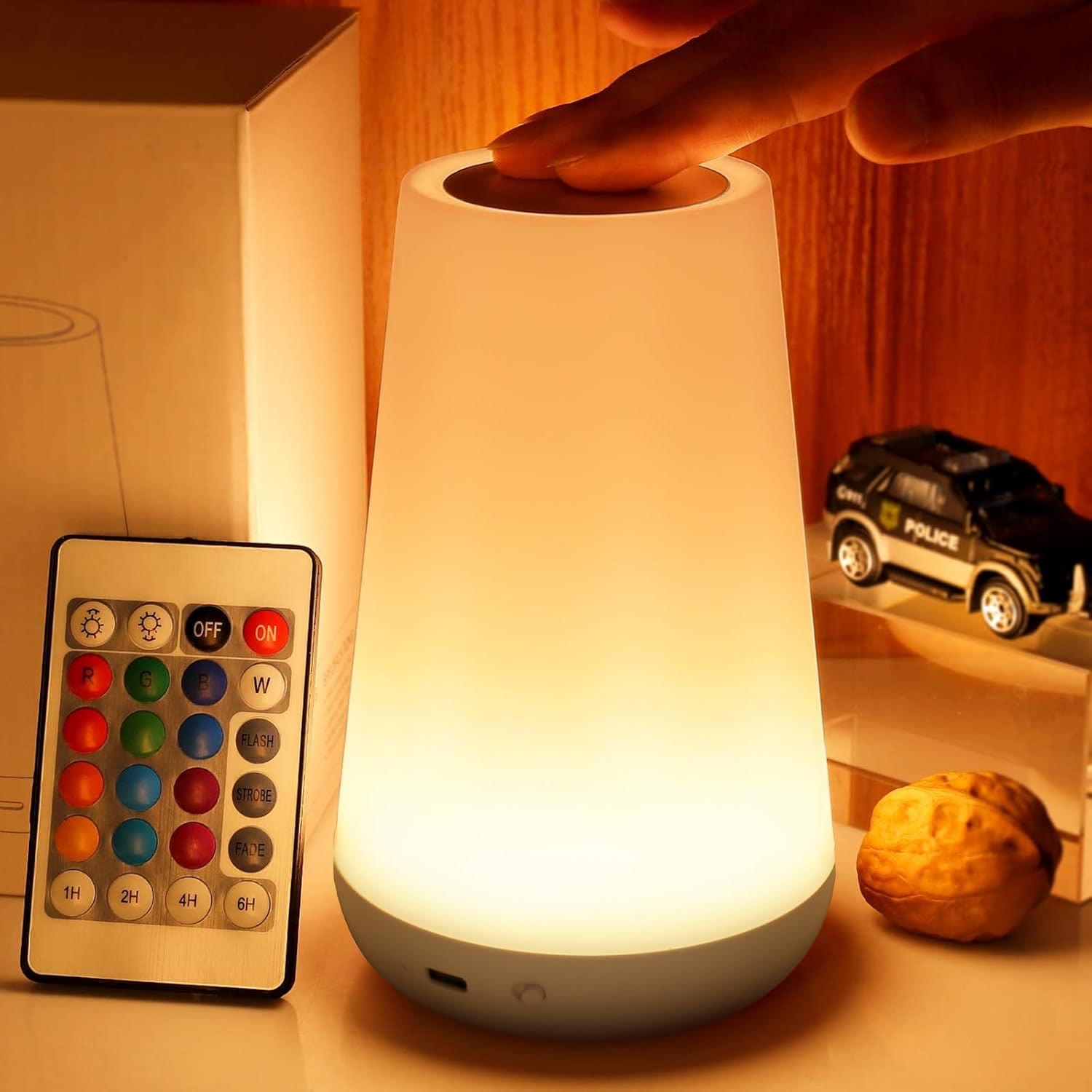RGB Night Light, Touch Control Dimmable LED Lamp with 5 Brightness Levels and 13 Color Options, Portable Bedside Lamp for Bedroom, Baby Room, Nursery and Bathroom - image 1