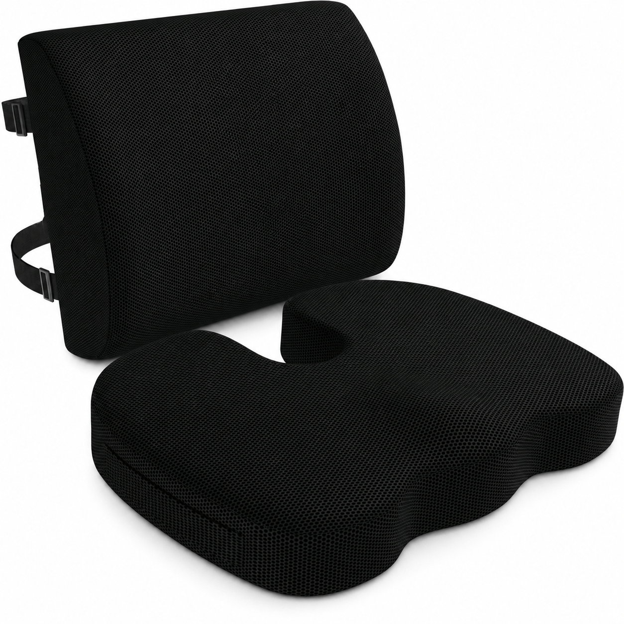 Harlven Lumbar Support Pillow for Office Chair and Car Seat, Memory Foam Back Support Cushion, Ergonomic Lower Back Pillow for D - Black - Seat Cushion & Lumbar Support Set - image 1