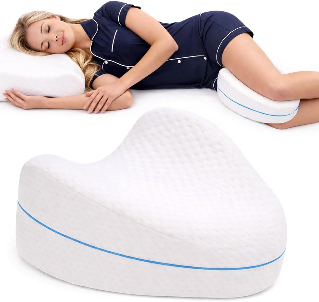 Harlven Knee Pillow for Side Sleepers, Ergonomic Memory Foam Leg Pillow with Contoured Support for Hips, Knees and Better Sleepi - White - image 1