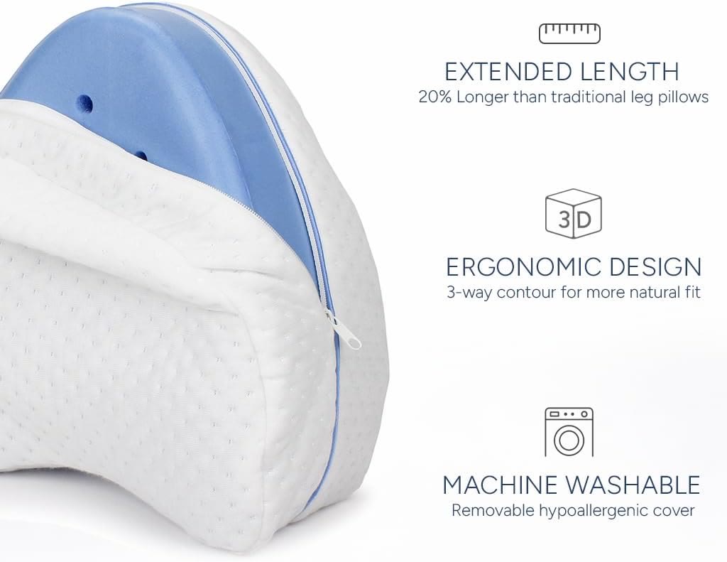 Harlven Knee Pillow for Side Sleepers, Ergonomic Memory Foam Leg Pillow with Contoured Support for Hips, Knees and Better Sleepi - image 3