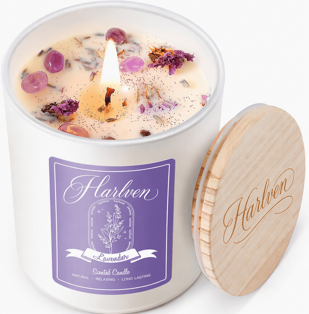 Harlven Sleep Aromatherapy Candle – Lavender & Chamomile Scented Soy Candle for a Calming Bedtime Ritual - Light Purple - image 1