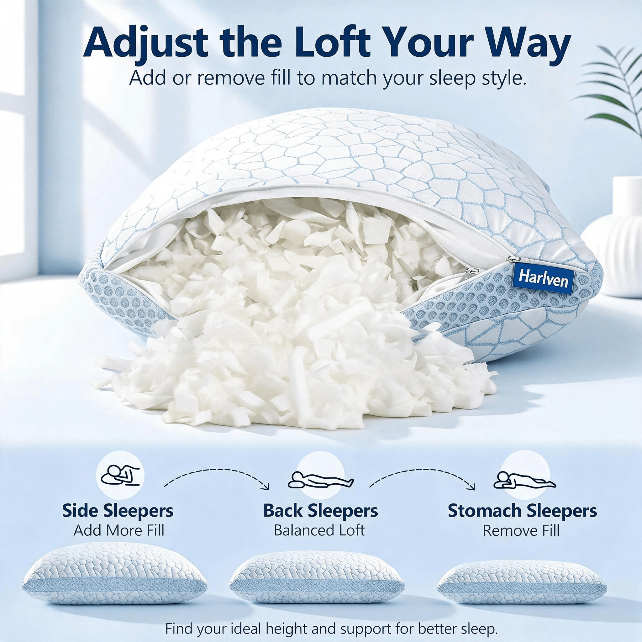 Harlven Cooling Memory Foam Pillow, Breathable Gel-Infused Foam Pillow for Pressure Relief and Neck Support, Ergonomic Pillow fo - image 2