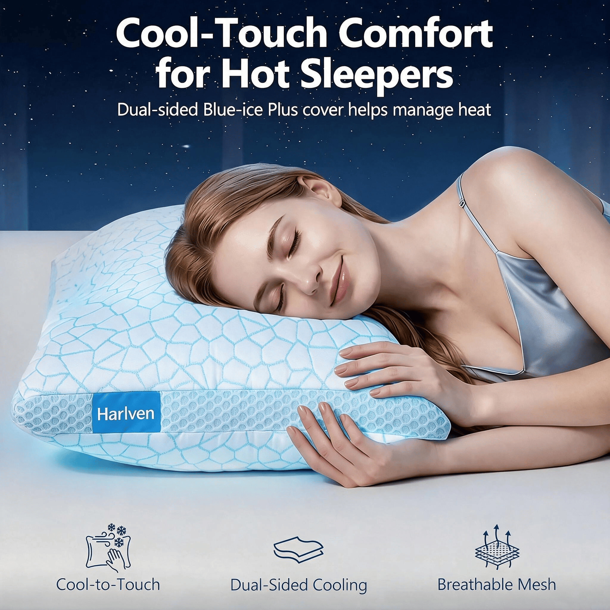 Harlven Cooling Memory Foam Pillow, Breathable Gel-Infused Foam Pillow for Pressure Relief and Neck Support, Ergonomic Pillow fo - image 3