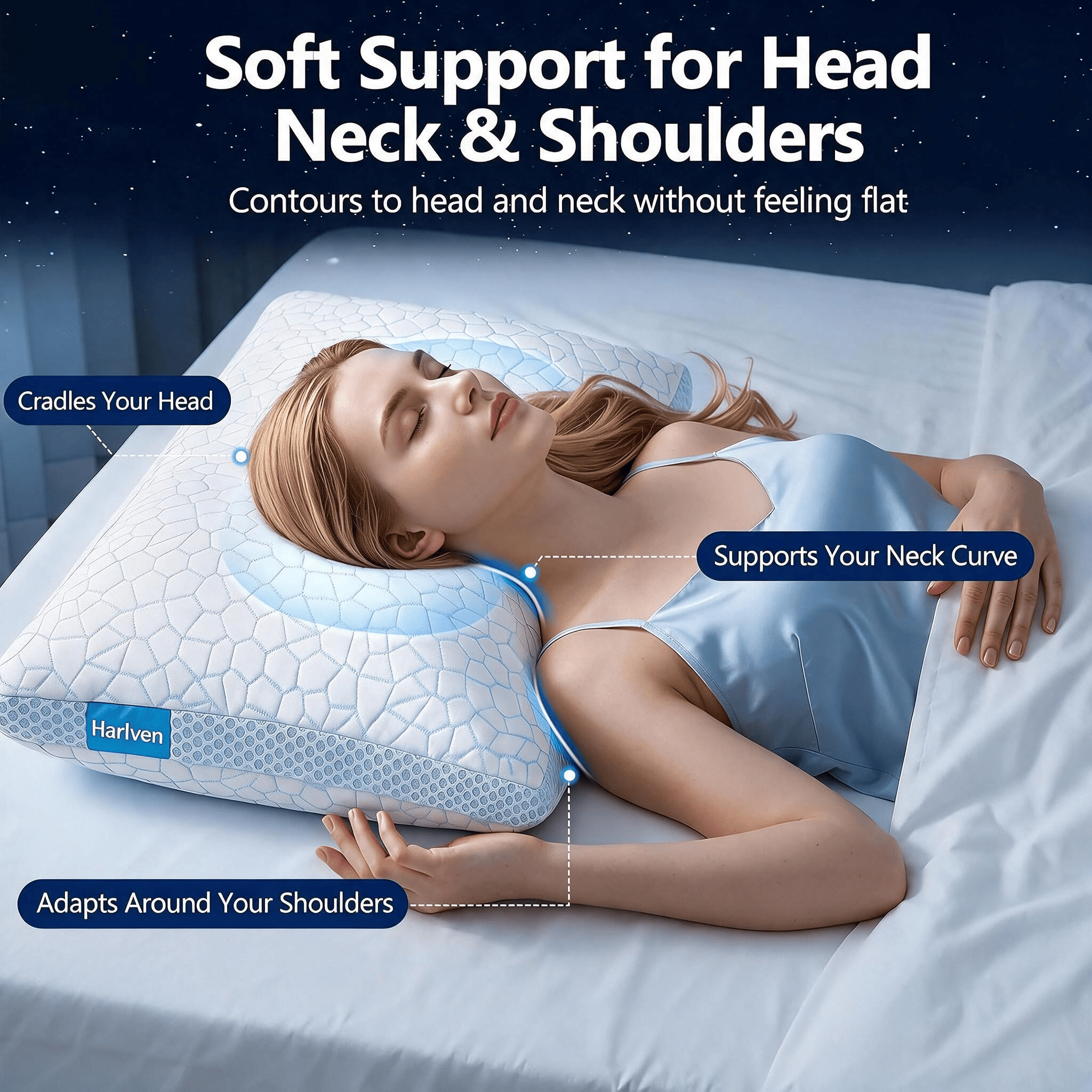 Harlven Cooling Memory Foam Pillow, Breathable Gel-Infused Foam Pillow for Pressure Relief and Neck Support, Ergonomic Pillow fo - image 4